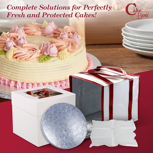 Cakebon 8" Cake Box Drum Insulated Bag Silver Round Smooth 1Pack - size: 8 inch, style: Silver - 4 Pack