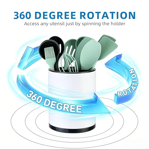LIBODOUR Kitchen Utensil Holder,Large 360°Rotating For Countertop(2 Set) - color: white, size: Large & Medium