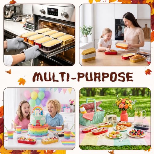 Qunclay 200 Pcs Mini Loaf Pans Disposable with Lid, Fall Color - color: Fall Color
