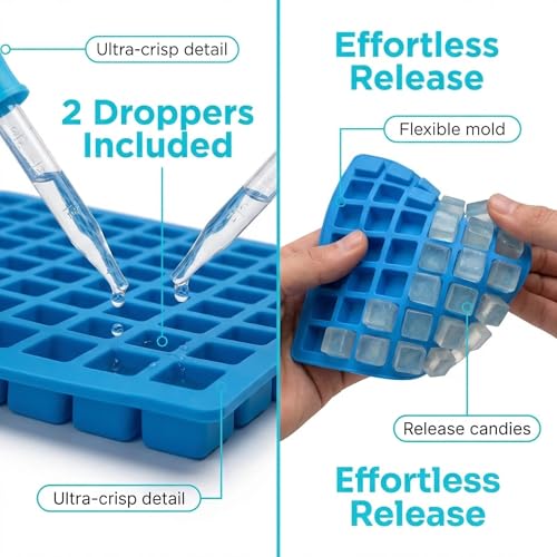 Square Silicone Candy Molds - 252 Cavity Gummy Molds with Droppers, 2-Pack Flexible Chocolate Molds for Gummies, Hard Candy, Caramels, Ice Cubes, BPA Free Non-Stick Baking Molds - color: 252 Cavity Square Gummy Molds