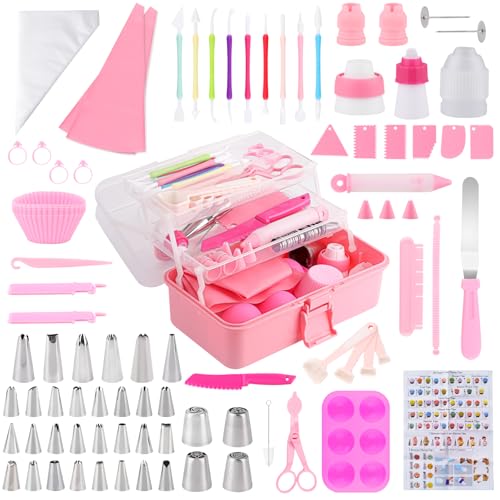Cake Decorating Kit: Decorating Supplies Tools Kit 138 PCS Baking Accessories Include Spiping Bags and Tips Set, Piping Tips Set, Spatulas, Cake Scraper, 50 Piping Bags for Beginners, Pink - color: Pink (138 PCS)