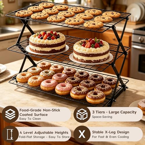 3 Tier Collapsible Cooling Rack for Baking Stackable Cookie Racks Cooling - size: 3 Tier
