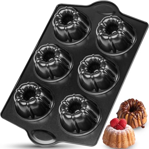 Webake Mini Fluted Cake Pan for Baking, Nonstick 3.5" Small Fluted Cake Pans Heavy Gauge Carbon Steel, 6-Cavity - size: 3.5 Inch Fluted (Pack of 1)