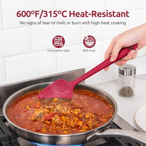 U-Taste Silicone Spoon Spatula Set of 3, 600°F High Heat Resistant, Red - color: Red