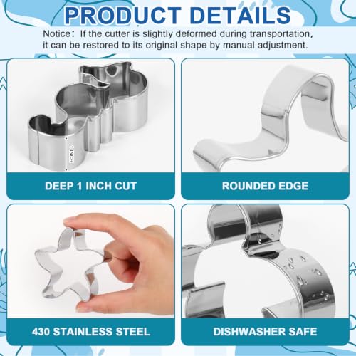 JarThenaAMCS 7Pcs Sea You Soon Baby Shower Cookie Cutters Set Under the Sea Starfish Seashell Onesie Biscuit Cutter Stainless Steel Cookie Cutting Molds for Ocean Birthday Gender Reveal