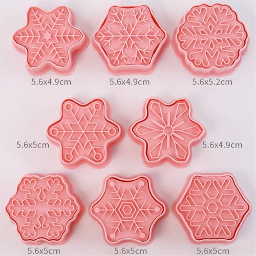 Snowflake Shaped Cookie Stamps Set Christmas Baking Plastic 8Pcs