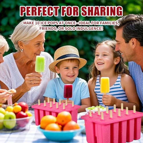 Homemade Popsicles Molds, Food Grade Popsicle Molds for Kids, 10 Cavity Non-BPA Silicone Ice Pop Maker, Reusable Silicone Popsicle Molds with 50 Stick, 50 Bags, Funnel (Pink) - color: #Pink