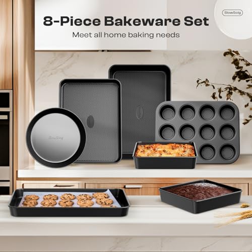 12-Piece Nonstick Bakeware Set, Stackable Non Toxic Baking Pans Set - Black - size: 12PCS