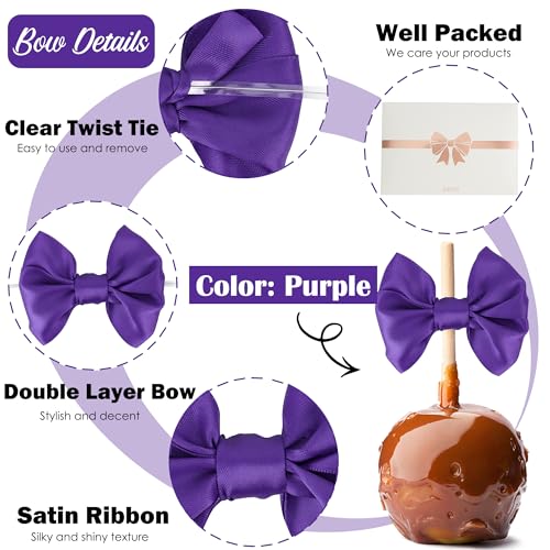 AIMUDI Purple Satin Ribbon Bows with Twist Ties for Treat Bags 3.5" Purple Bows for Crafts Small Bows for Gift Wrapping Premade Bows for Cake Pop Candy Apples Gift Bags Wedding Baby Shower -24 Counts - color: Purple