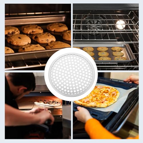 Amosfun 8 inch Round Perforated Stainless Steel Pizza Pan for Oven - size: 20X20X0.5CM
