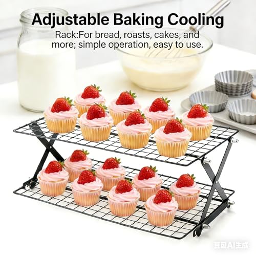 2-Tier Collapsible Cooling Racks, Detachable Wire Cooling Rack Stackable Drying Rack for Cookie Bread Pizza Baking - size: 2-Tier