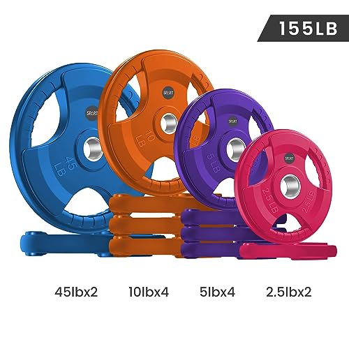 SPART 2-Inch Color Rubber Coated Olympic Grip Plate in Pairs or Single for Strength Training, Weightlifting and Bodybuilding, Solid Cast Iron Weight Plates for Barbell, 2.5LB/5LB/10LB/25LB/35LB/45LB, Two Years Warranty - color: 155LB SET