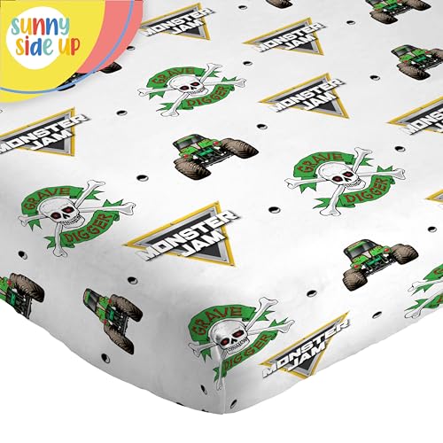 Sunny Side Up Monster Jam Grave Digger Full Sheet Set - 4 Piece Kids Bedding Set Includes Pillow Cover - Super Soft Microfiber Sheets - color: White - Monster Jam, size: 4 Piece Full