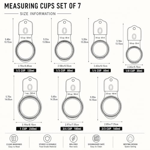 XSNBRD Magnetic Measuring Cups Set, 7-Piece Stainless Steel Stackable - color: Black