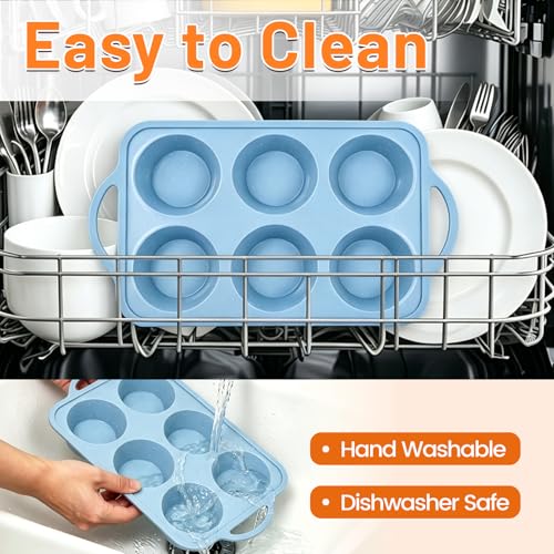 Jumbo Muffin Pan, Metal Reinforced Frame 3.5inch Jumbo Silicone Muffin Pan - color: Blue, size: Jumbo: 2pcs