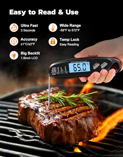 Instant Read Meat Thermometer Digital for Cooking with Dual Probe - color: Black