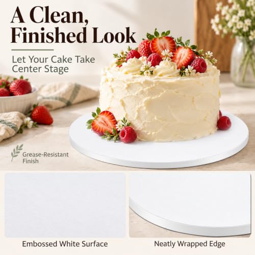 12 Inch Cakeboard 12 Pack, 1/2 Inch Thick Round Cake Boards, Bend Resistant & Sturdy White Cake Cardboard for Presenting Heavy/Tall Tiered Cakes, Base Para Pastel - size: 12 inch