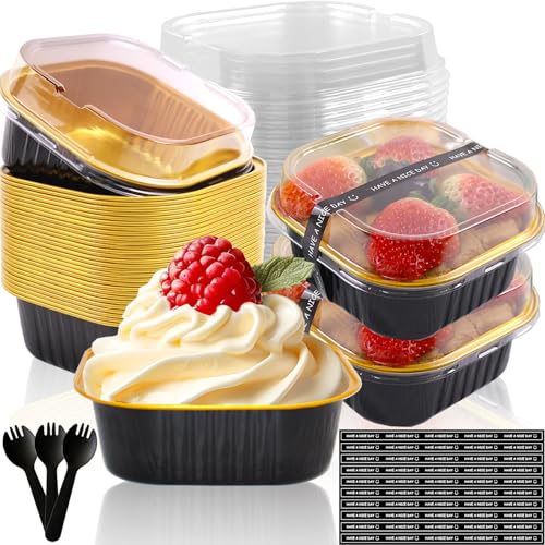 10oz Mini Cake Pans With Lids 50 Pack ,Mini Loaf Pans 4”x4” Cake Container - color: 10OZ-Black