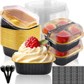 10oz Mini Cake Pans With Lids 50 Pack ,Mini Loaf Pans 4”x4” Cake Container - color: 10OZ-Black