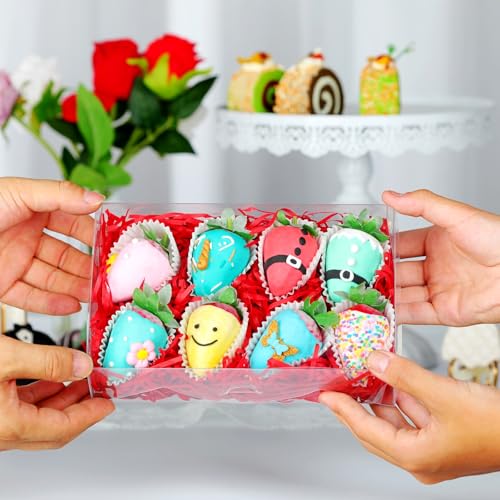 50PCS 8x5x2 Inch Clear Bakery Boxes with Window - Chocolate Covered Strawberries, Cookie, Cake, Brownie, Donut Boxes - color: Clear