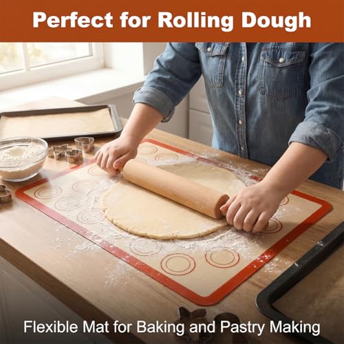 Silicone Baking Mat Set of 6, Nonstick Reusable Rolling Dough Mat