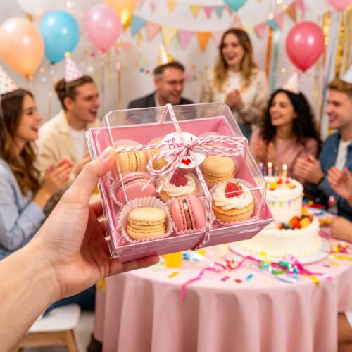 50 Sets Pink Mini Disposable Charcuterie Boxes with Clear Lids - color: Pink