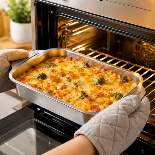 2 Pack 9 x 13 Inch Baking Pan with Handle Stainless Steel 3 Inch Deep Rectangular Cake Pan for Casseroles, Brownies & Roasting, Rectangle Baking Bakeware for Bakings Roasting Toaster Oven
