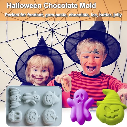 2 Pack Halloween Silicone Cake Mold Pumpkin Bat Skull Ghost Shape Silicone Mold for Chocolate Candy Gummy Jello Ice Cube Crayon Melt Biscuits Soap Silicone Baking Mold Making Kit