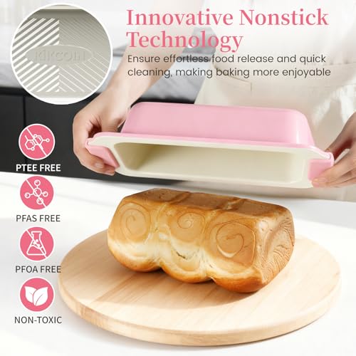 Kikcoin 25-Piece Nonstick Baking Pans Set with Large Turkey Roasting Pan, Stackable Bakeware Set, 450°F Oven Safe Baking Sheet Set with Silicone Handles, Carbon Steel Cookie Sheets for Baking, Pink - color: Pink