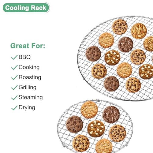 M METERXITY Cooling Rack, 10.4" Round Stainless Steel Baking Rack with 20mm Legs for BBQ/Cooking/Roasting/Grilling/Steaming/Drying, Wire Cooling Rack for Baking [Silver] - size: 10.4"
