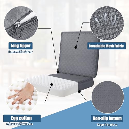 BALAPET Recliner Cushions for Long Sitting, Egg Crate Foam Recliner Cushion for Elderly Reduces Muscle Fatigue and Provides Air Flow, Extra Large Non-Slip Seat Cushion with Back Support(20*20*4in) - color: Gray, size: 20×20×4in