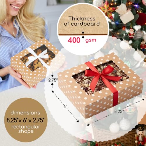 Christmas Cookie Boxes with Window & Ribbon (20 Pack) Baked Goods Packaging