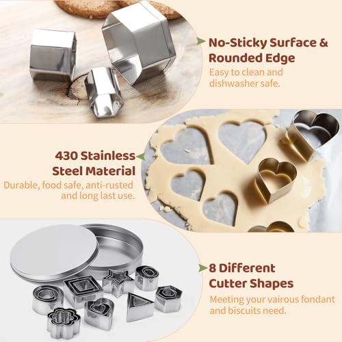 ofone Small Cookie Cutters Geometric Shapes Set, 24 Mini Fondant Cutter - Star Heart Flower Square Triangle Oval Circle Hexagon, Tiny Stainless Steel Biscuit Molds for Baking Dough Pastry Clay Fruit - color: Hexagon Geometric Shapes Cutters