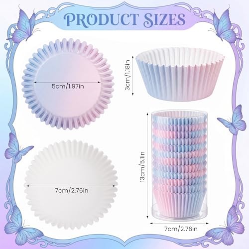 300PCS Gradient Cupcake Liners Blue Pink Ombre Paper Baking Cups Mermaid Themed Muffin Cupcake Wrappers for Bridal Shower Wedding Baby Shower Gender Reveal Birthday Party Cake Decor - style: 300 Counts