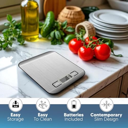 Digital Kitchen Scale, 11lb Stainless Steel Food Scale with LCD Display, 6 Units Tare Function, 0.05oz/1g Precision for Baking (Black) - color: Black