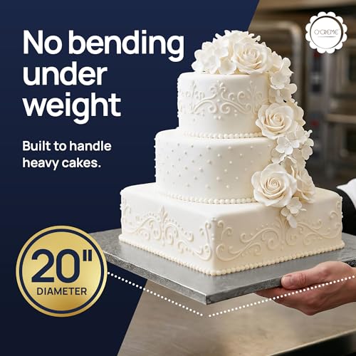 O'CREME Silver Foil Square Cake Board - Gorgeous Design, Sturdy & Durable 1/2" Thick Drums, 20" x 20" Inch, Pack of 5 Disposable - color: Silver, size: 20" x 20"