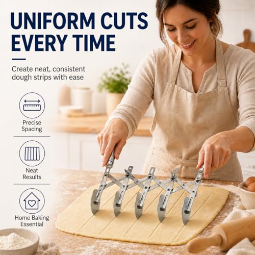 Wheel Adjustable Pasta Cutter with Handle - Stainless Steel Multi-Tool for Baking Pastry, Pizza, Noodles & Pie Crust (7 Roller) - color: 7 Roller