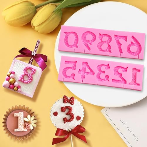 Number Molds, AIMEIKI 2 Pack 3D Silicone Number 0-9 Embossed Fondant Chocolate Baking Molds for Decorating Birthday Cake Candy Chocolate DIY Craft Projects - color: Number Molds