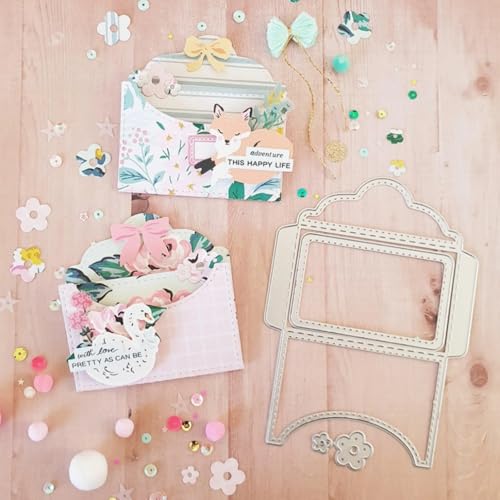 Mvchifay Cutting Dies Metal Stencils Scrapbooking Tool DIY Craft Carbon Steel Embossing Template for Paper Card Making (Envelope-9.8x13.2cm) - color: Slimline Card with Envelope-22.2x10.4cm
