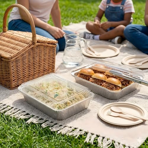 50 Pack Aluminum Foil Pans with Clear Lids, 8.3"x6.2", 2.25 LB - size: 50 Pack, style: Pans with Clear Lids