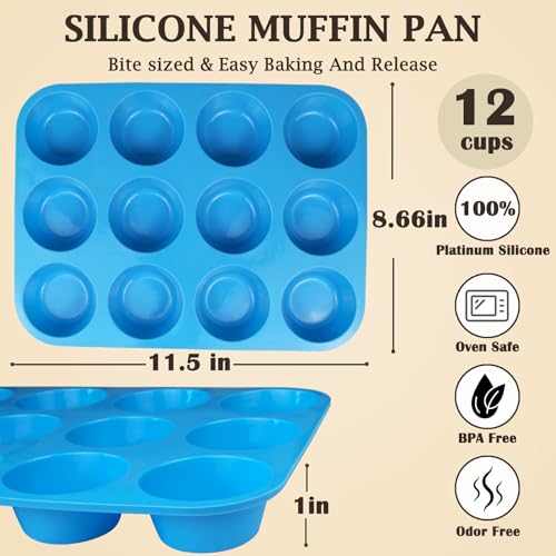 12 Cups Silicone Mini Muffin Pan Set, Nonstick Mini Cupcake Pans, BPA Free Small Muffin Tin for Baking, Set of 2 (Blue+Orange) - color: Set of 2--12 Cups (Blue+Orange)