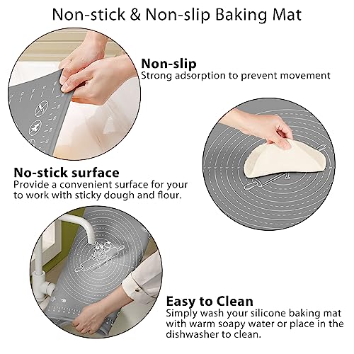 Silicone Pastry Mat 28" x 20" Extra Thick Non Stick Baking Mat with Measurements and Edge Heightening, Food Grade Silicone Rolling Mat for Pastry, Bread, Cookies, Pizza, Fondant, Pasta - color: Dark Gray, size: 28"L x 20"W