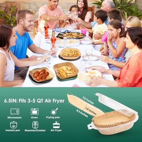 Vailnd 125Pcs 6.5inch Air Fryer Liners Disposable Square Parchment Paper - size: 6.5"Square
