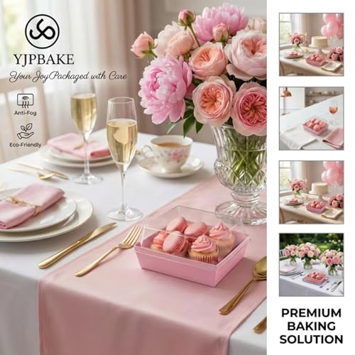 50 Sets Pink Mini Disposable Charcuterie Boxes with Clear Lids - color: Pink