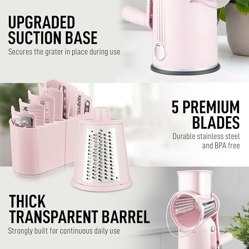 Rotary Cheese Grater Hand Crank, Vegetable Shredder - Classic Pink - color: 28 - Pink
