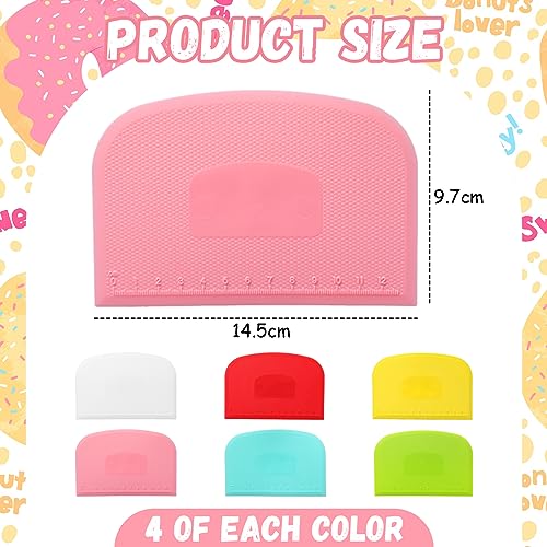 Uiifan 24 Pcs Plastic Bench Scraper with Scale Flexible Dough Multipurpose Cake Cutter Pizza Dough Spatula Food Scraper Tool Gift for Bread Pastry Fondant Icing, 6 Colors