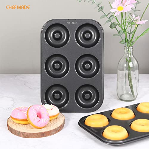 CHEFMADE Donut Pan, Nonstick 6 Cavity Ring Doughnut Pan for Baking Cookies Bagel (Black) - style: 6 Cavity Donut