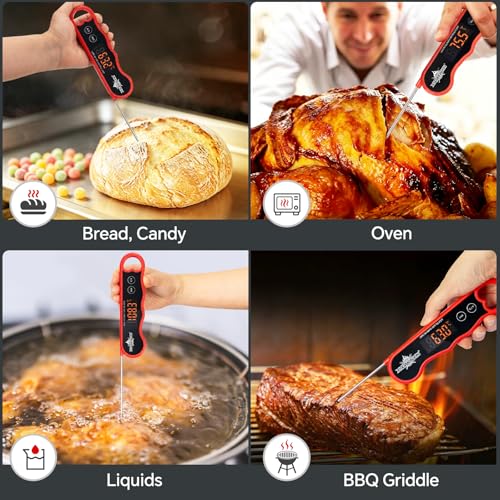 0.3s Fast Read Meat Thermometer – USB-C Rechargeable,Red - color: Red
