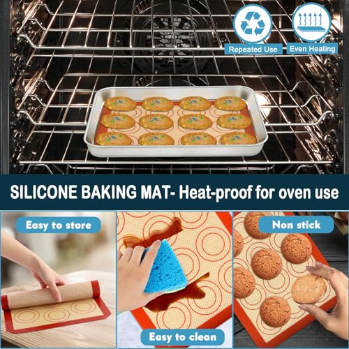 P&P CHEF 10.4 Inch Baking Sheet Pan Cooling Rack with Mat Set for Cookie - size: 10.4 Inch