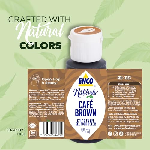 ENCO Natural Food Coloring Gel 1.41 oz (40 g) – No Artificial Dyes, Vibrant Colors for Icing, Buttercream & Fondant (Brown) - color: Brown